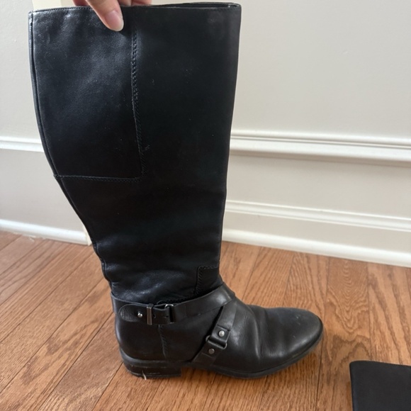NINE WEST BLOGGER BLACK PREMIUM LEATHER SIDE ZIP TALL RIDING BOOTS 6M - Picture 3 of 11